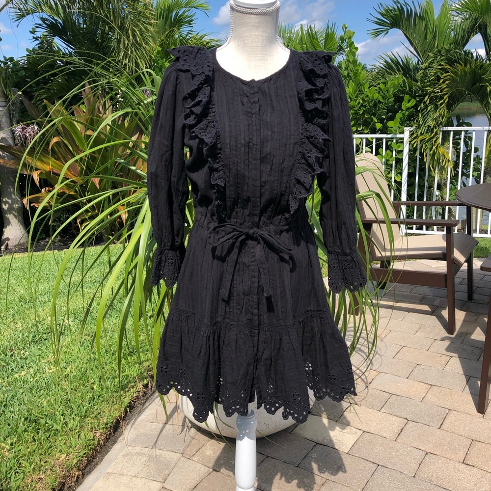 LA VIE REBECCA TAYLOR BLACK SATIN STRIPE DOBBY DRESS SIZE MEDIUM 💯 COTTON EUC - Picture 6 of 16